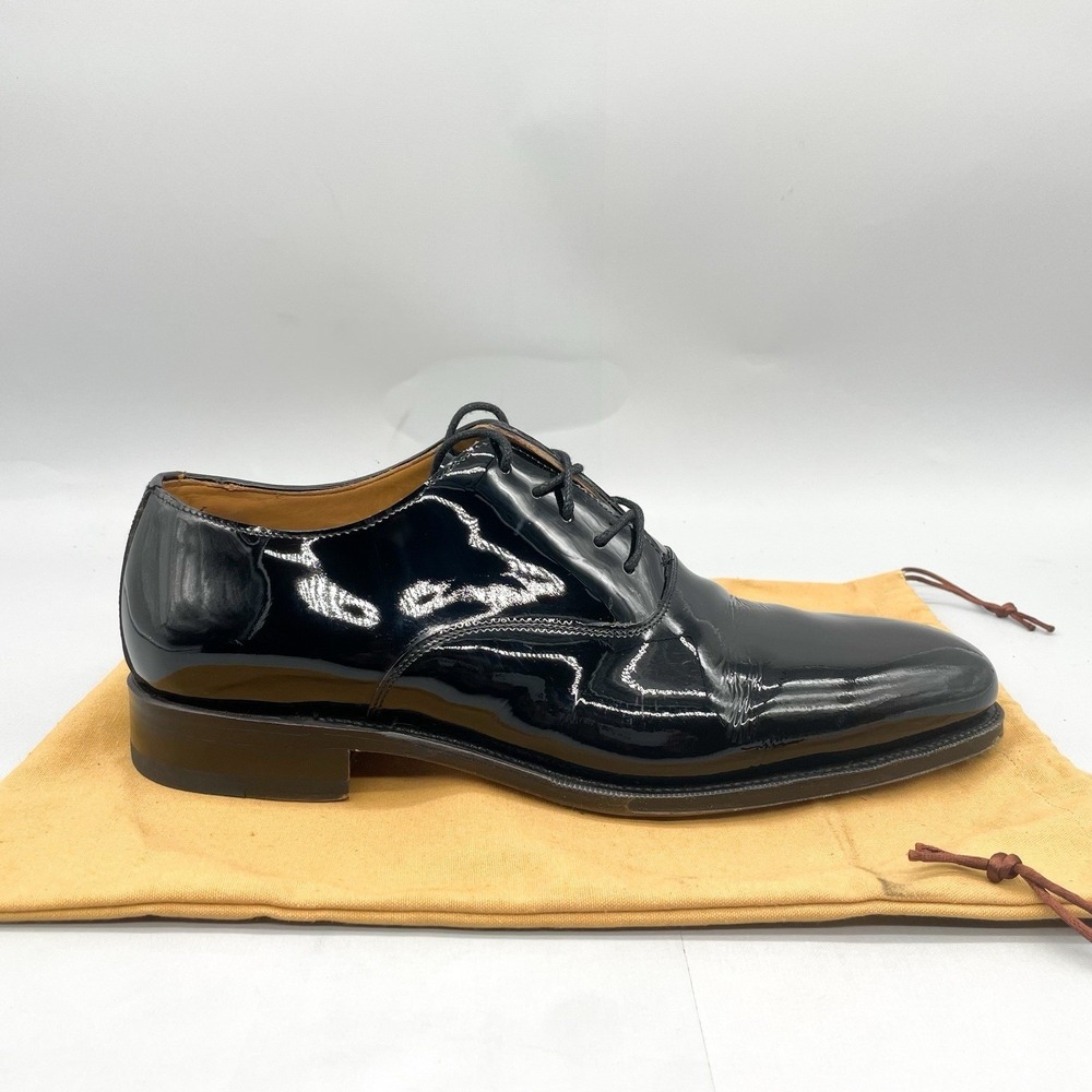 Meermin Mens 8.5UK 9.5US Black Patent Oxfords Shoes Leather Plain Toe Balmoral